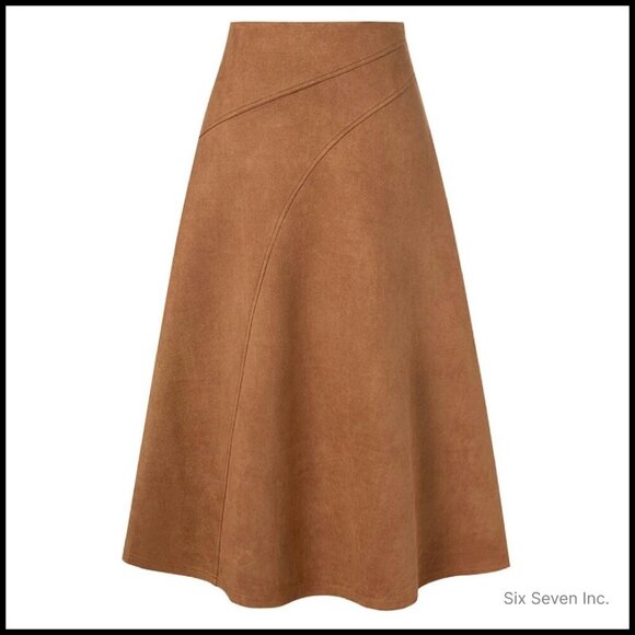 Faux Suede High Waist A-Line Midi Skirt Elegant Fall Winter Chic